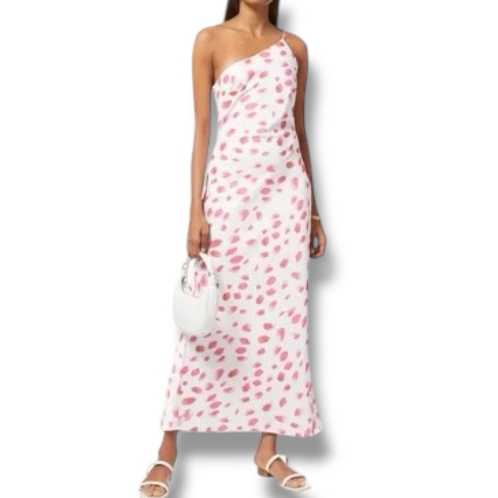 Significant‎ Other Penny Dress In Floral Crepe One Shoulder Satin Slip Maxi Sz 6